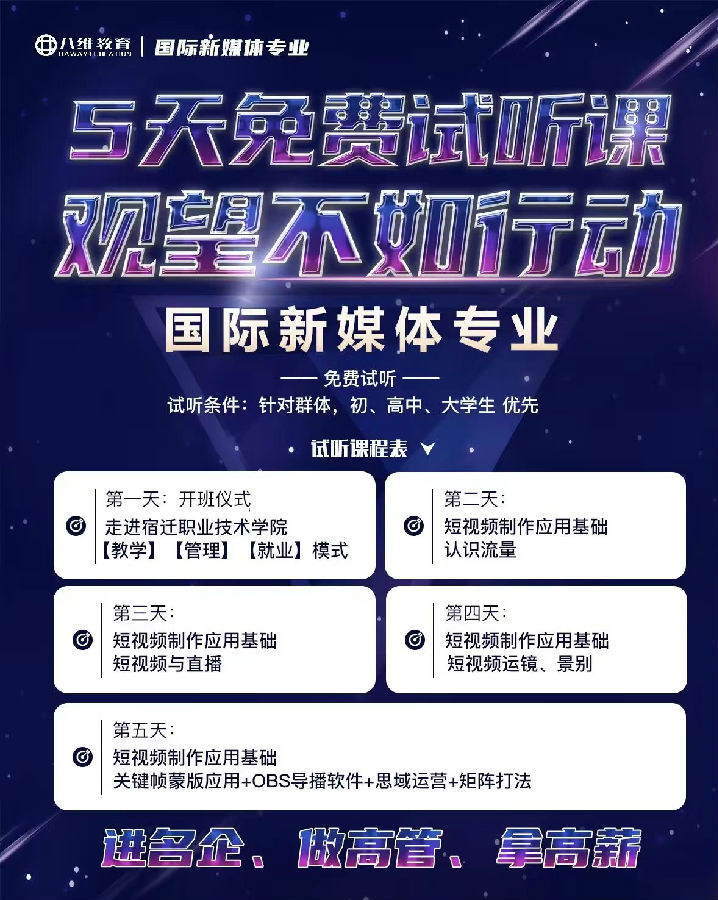 八維職業(yè)學校宿遷校區(qū)短視頻課程五天免費試聽課程開班