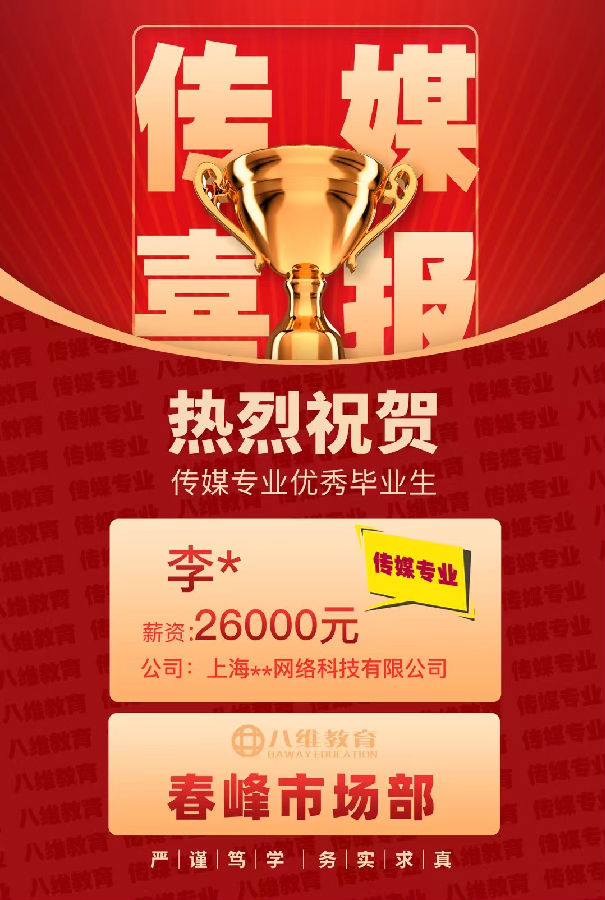 八維教育傳媒專業(yè)4月份就業(yè)喜報(bào)來襲