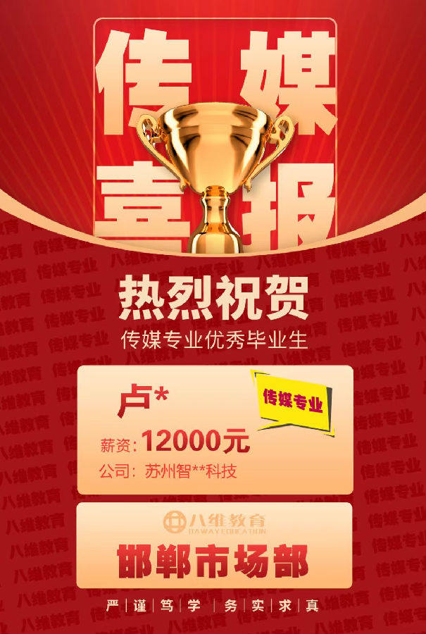 八維教育傳媒專業(yè)4月份就業(yè)喜報(bào)來襲
