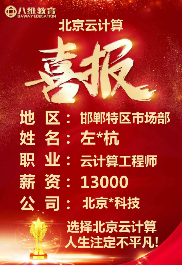 八維教育北京校區(qū)云計(jì)算專業(yè)四月就業(yè)喜報(bào)來襲